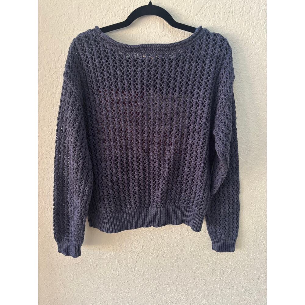 Lucky Brand Sweater Knit Crewneck American Flag 4th of July Medium $99 Navy - Picture 7 of 8